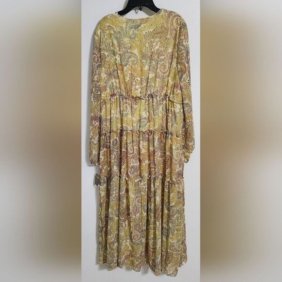 NWT TAYLOR DRESS Paisley Long Sleeve Tiered Dress In Yellow Size 14 - Picture 6 of 6